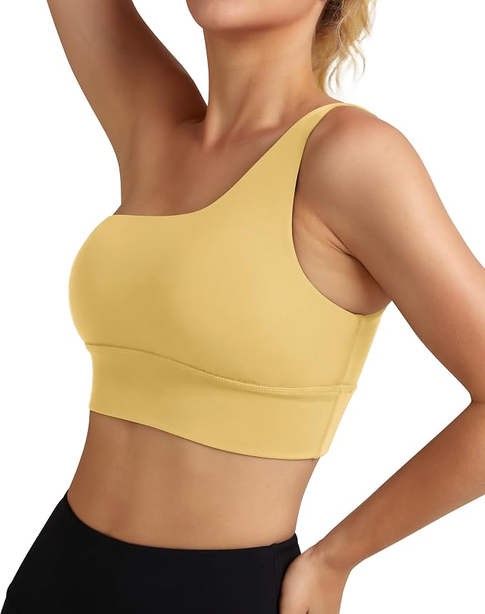 Queenie Ke Womens One Shoulder Sports Bra Left Side Strap Yoga Bras Gym Training Workout Crop Tops