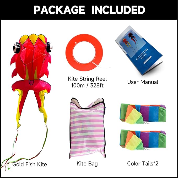 43ft Large Kites for Adults,3D Goldfish Frameless Soft Umbrella Giant Flying Kites,Easy to Fly with 330Ft Kite String in Beach and Amusement Parks-Ages 12+
