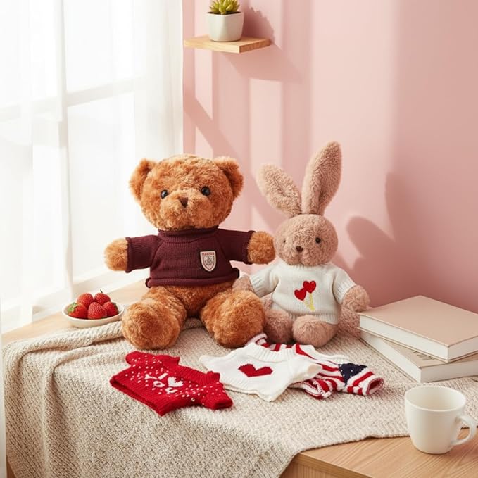 Junkin 5 Pcs Bear Doll Clothes Cute Stuffed Animal Clothing Accessories Cotton Plush Toy Clothes Bear Sweater Outfit Fit Most 14 - 18 Inch Bears Animal Plush Dolls Valentine Gifts