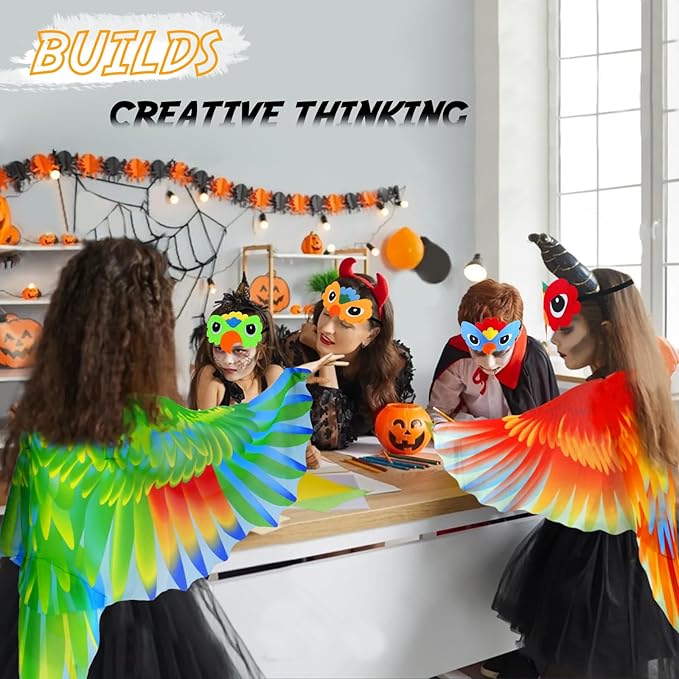 Bird-Costume-Parrot-Wings for Kids with Bird Headbands, Boys Girls Eagle Dress-up Cape Halloween Party Favors Gifts