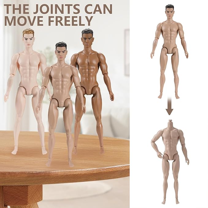 1/6 Scale Action Figure Multi Jointed Posable Male Muscular Action Figure Body with Head for Display Doll Collection, White Body Custom Figures Blank