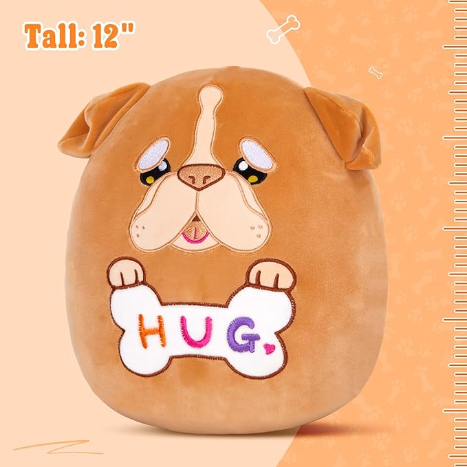Glow Guards 12 Inch English Bulldog Plush Pillow Cute Bulldog Stuffed Animal Soft Plush Toy Stuffed Animals Birthday Gift for Boys Girls Kids