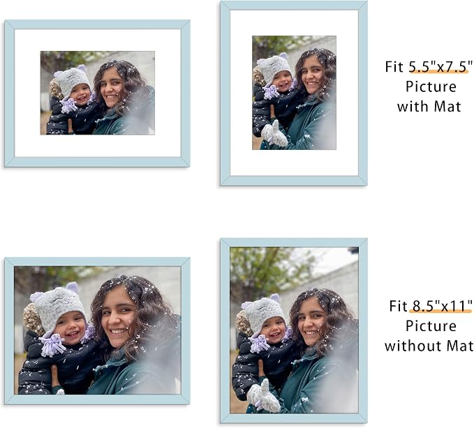 Picrit 8x10 Picture Frame Set of 12, Display 5x7 with Mat or 8x10 without Mat, Photo Frames for Wall Mounting or Table Top Display, Blue