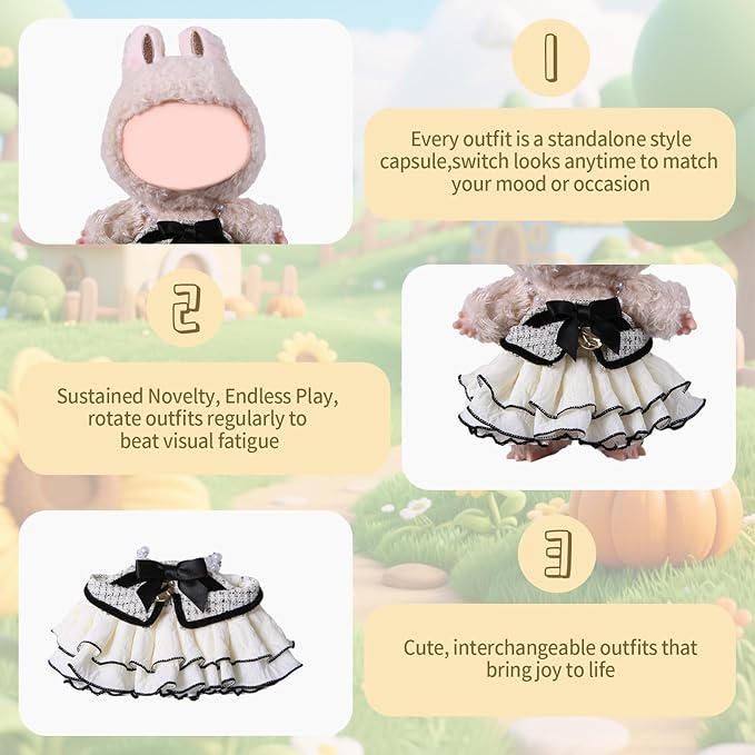 Coolcandy 17cm Doll Clothes, Fashionable Dolls Outfit with Accessories Suit, Stylish Adorable Dolls Clothes Set, Soft Fabric, Detailed Stitching(Doll Not Included)