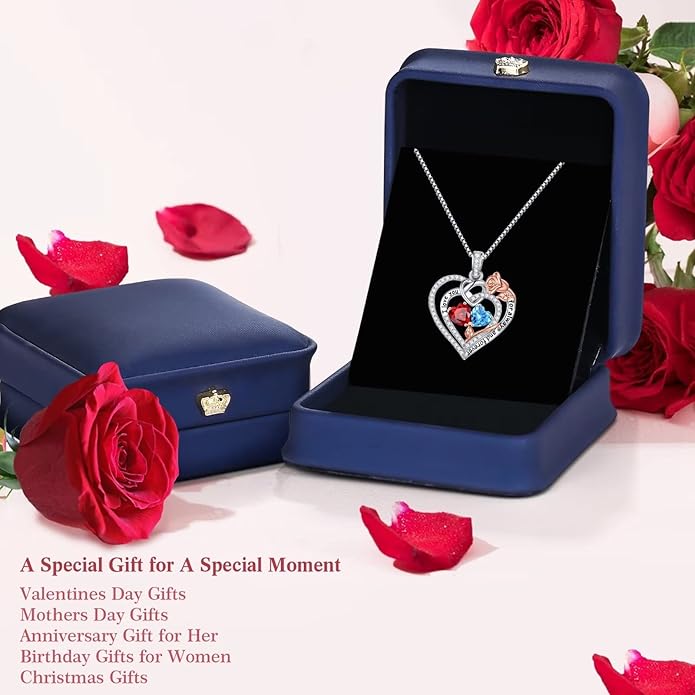 Iefil Valentines Day Gifts for Her Wife - 925 Sterling Silver Double Birthstone Necklace, Anniversary Birthday Gifts for Women, Jewelry Gift for Wife Girlfriend Mom Her