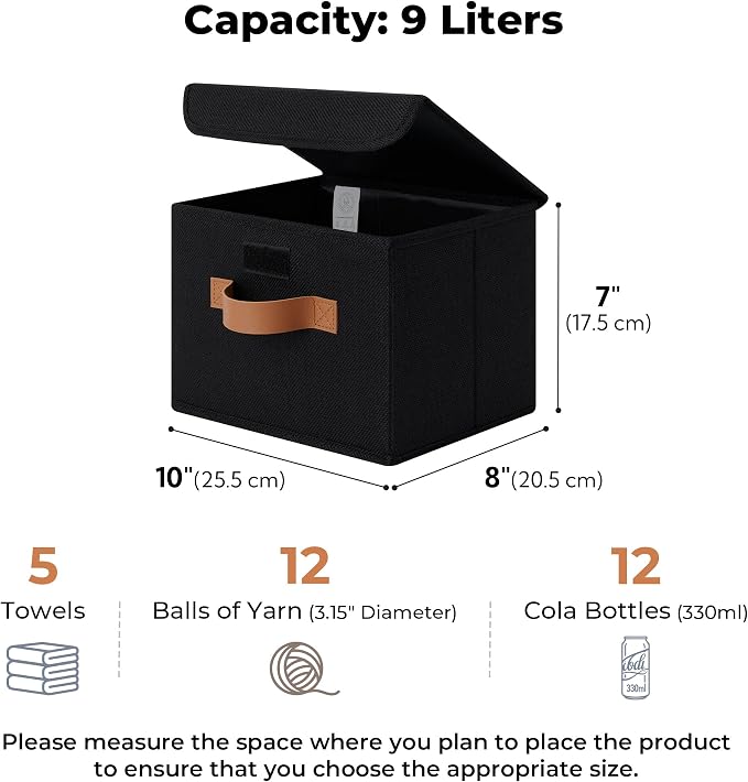 GRANNY SAYS Memory Keepsake Storage Box, Fabric Storage Bins with Lids | Flip-Top Lid, Collapsible, Stackable, 3 Handles, Ideal for Closet Clothes Blanket Toys, Small, Black, 2-Pack
