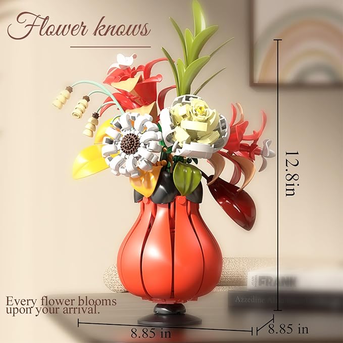 Flowers Bouquet Building Set for Adults. Artificial Flower for Home Kitchen, and Office Decor. Gifts for Christmas Day, Valentines, Birthdays, Mother's Day.