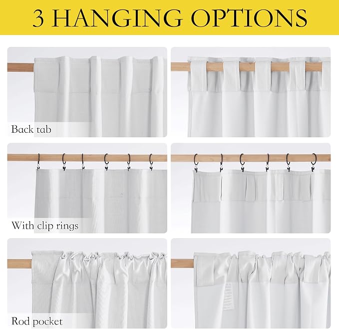 NICETOWN Rod Pocket 100% Blackout Linen Curtains for Living Room with Thermal Insulated Liner, White, 52" Wide, Long Curtains 95" Long 2 Panels Set, Thermal Insulated Privacy Drapes for Bedroom