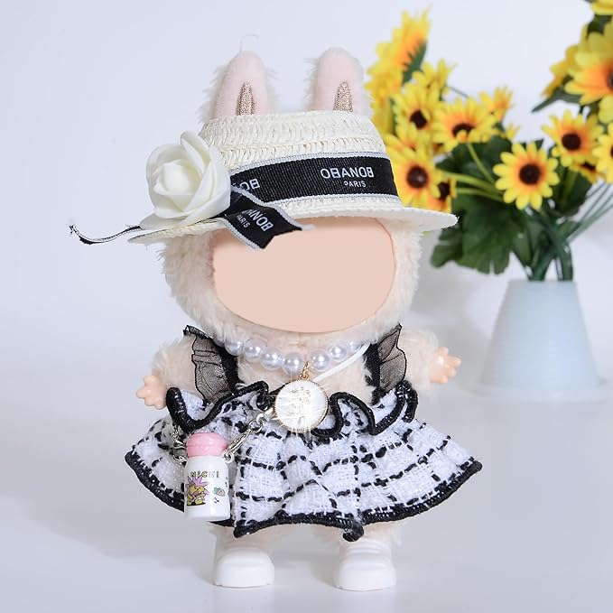 Chic Style 17cm Doll Clothes Accessories Set Include: 1 Dress, 1 Hat, 1 Necklace, 1 Water Bottle and 1 Shoes for Dress up Your Dolls (Doll Not Included), White #1