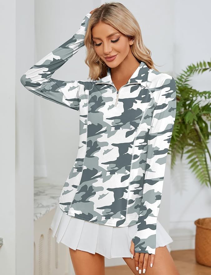 LOMON Women Long Sleeve Shirts Sun Protection 1/4 Zip Summer Quick Dry Hiking Shirts Quarter Zip Pullover for Women