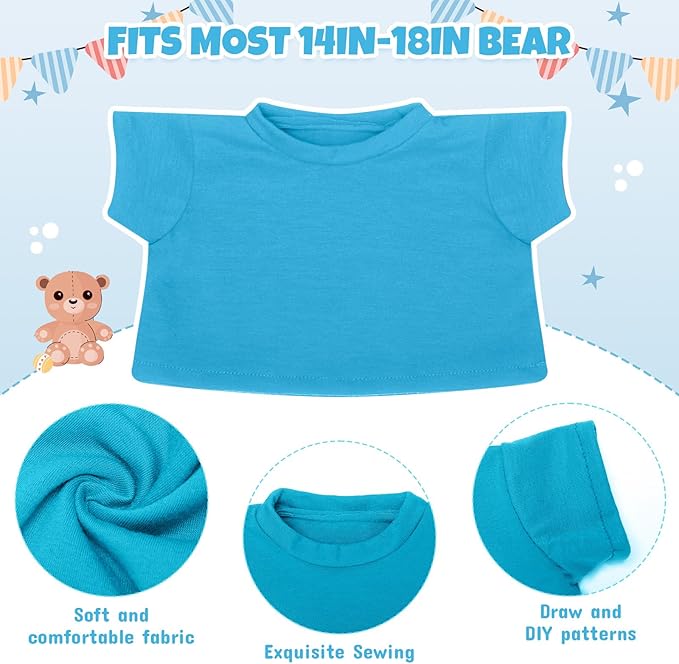 Skylety 6 Pcs Bear Clothes Basic Tee Shirt Classic Stuffed T Shirt Plush Crew Neck for Stuffed Bears Doll with 14 - 18 Inch, Bear Not Included(Rainbow)