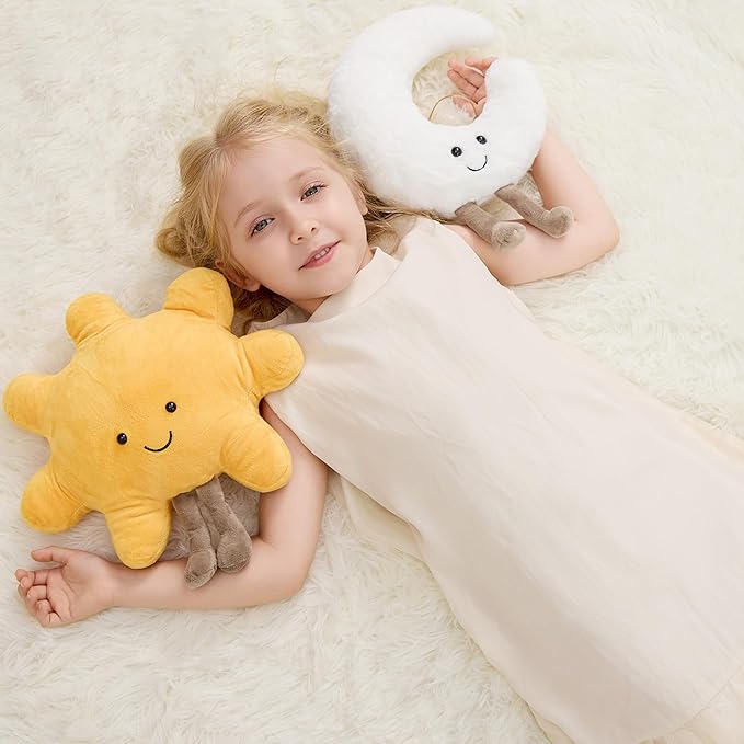 XYG® Amuseables Sun and Moon Stuffed Toy, Medium 13 inches - Sun and Moon Plush - Fun Gift Idea, 2PCS Cute Smiling Sunshine Moon Stuffed Animal Gift for Children's Birthdays
