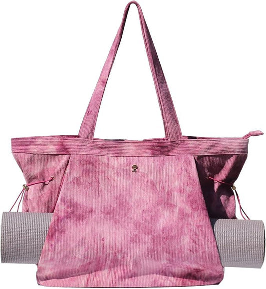 ESVAN Corduroy Yoga Tote Bag Gifts for Women Drawstring Yoga Mat Bag for Office Workout Travel Carryall Pilates Gym