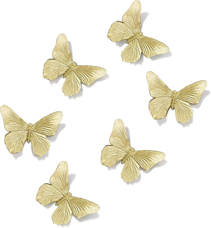 GUSFREUD 3D Butterfly Wall Decor Set – Resin Wall Decor for Living Room, Bedroom, Bathroom, Dining Room, Outdoor and Gallery Walls - Antique Gold - Set of 6