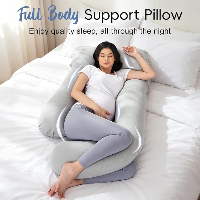 Pregnancy Pillow for Sleeping, Soft 57“ Full Body Maternity Pillow, U Shaped with Removable Washable Cover, Support for Back, Belly, Leg, Hip, Neck & Shoulder (Cooling Grey)