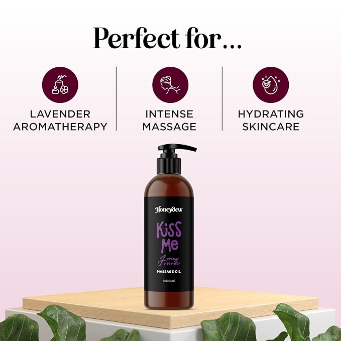 Tempting Lavender Massage Oil for Couples - Aromatherapy Sensual Massage Oil for Date Night with Lavender Essential Oil and Sweet Almond Oil - Vegan Non Greasy & Smooth Gliding Formula (8 Fl Oz)