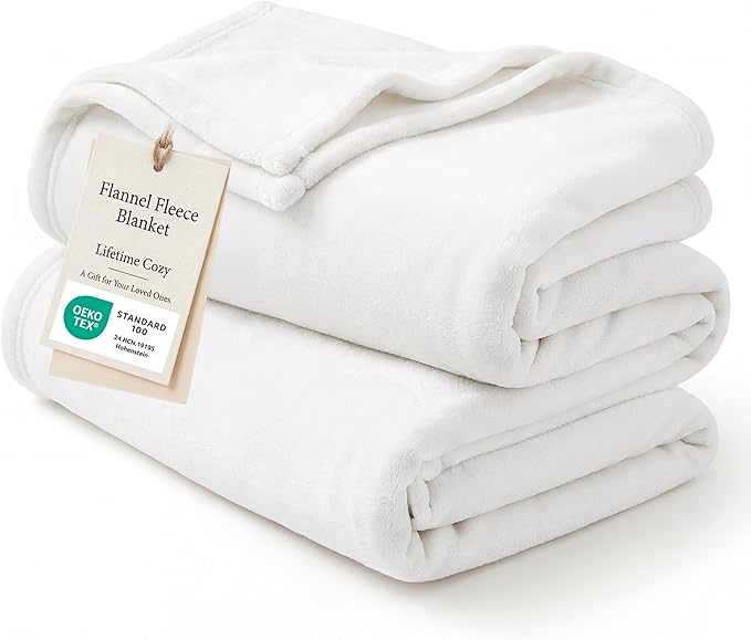 Bedsure GentleSoft Fleece Throw XL Blanket White - 300GSM Soft Lightweight Plush Cozy Blankets for Bed, Sofa, Couch, Travel, Camping, 50x70 inches