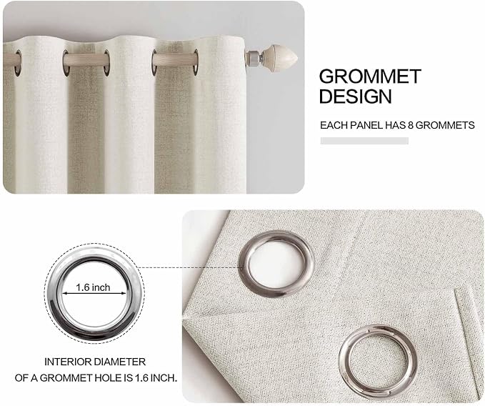 MIULEE Linen Texture Curtains for Bedroom Solid 100% Blackout Thermal Insulated Linen Beige Curtains Grommet Room Darkening Drapes for Living Room 52x108 Inch (2 Panels)