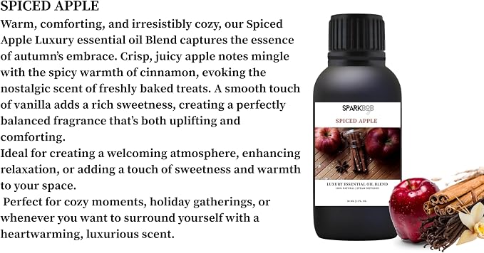 Luxury Essential Oil Blend Therapeutic Grade Aromatherapy Oil for Diffuser, Massage, Spa & Relaxation | Stress Relief & Wellness Gift Ready Packaging 1Fl Oz (Spiced Apple)