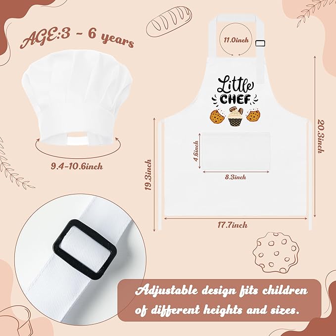 R HORSE Kid Apron and Chef Hat Set - 2Pcs White Little Chef Adjustable Children Kitchen Toddler Apron for Boys Girls, Funny Dress up Pretend Play Toy Birthday Gift for Kids Cooking Baking Painting