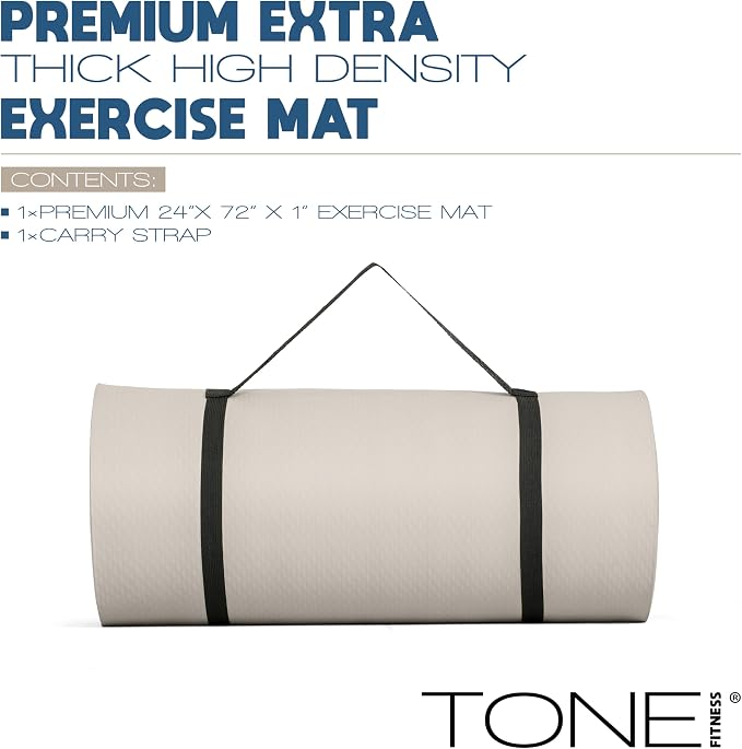 Tone Fitness 1-Inch Thick Yoga Mat | High-Density, Non-slip Exercise Mat with Carrying Strap for Yoga, Pilates, & Home Gym Workouts | Multiple Options