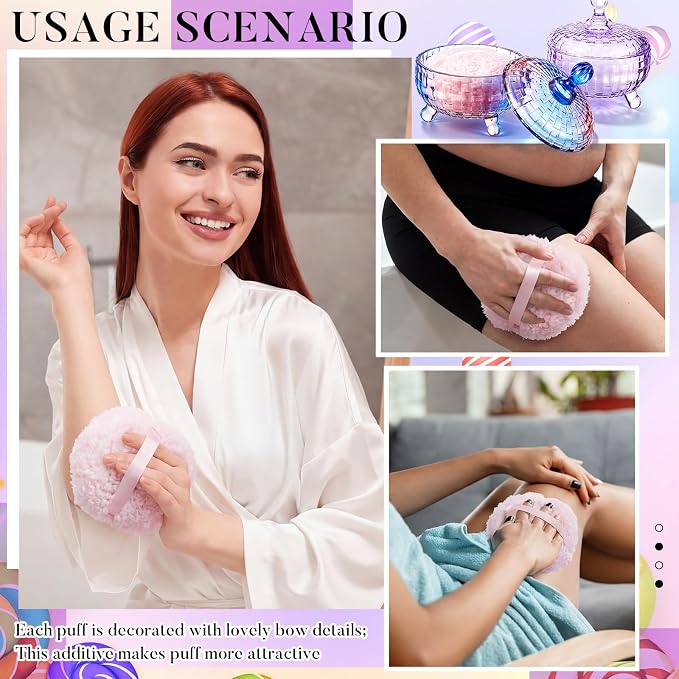 Tioncy 2 Set Extra Large Body Powder Puff and Container, 6'' Washable Vintage Decorative Crystal Powder & Container Gift for Bathroom Counter & Feminine Vanity Decor(Weave Design,Gradient and Purple)