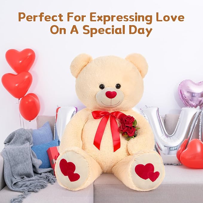 MaoGoLan Giant Teddy Bear Plush 42",Big Teddy Bear Stuffed Animal with Heart Footprints and Heart Nose,Large Valentines Bear for Girlfriend,Wife,Lover-Anniversary, Birthday,Long Distance