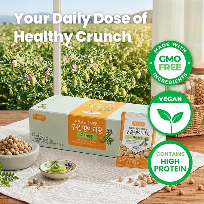 KIM'S TABLE Wasabi Chickpea Snacks On the Go 22 packs, High Protein Low Carb Snack for Adults & Kids Korean Snacks Crunchy Protein Korean natural source of Energy Vegan Plant Fiber, 11.6 oz, 22 Packs