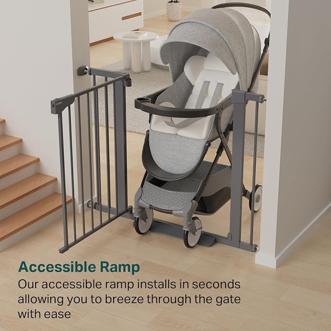 Cumbor 30-40.6" Baby Gate for Stairs and Doorways, Mom's Choice Award Winner, Pressure Mounted Indoor Dog Gate, Easy Walk Through Door, Child Safety Double-Lock, Pet Friendly, Cool Gray