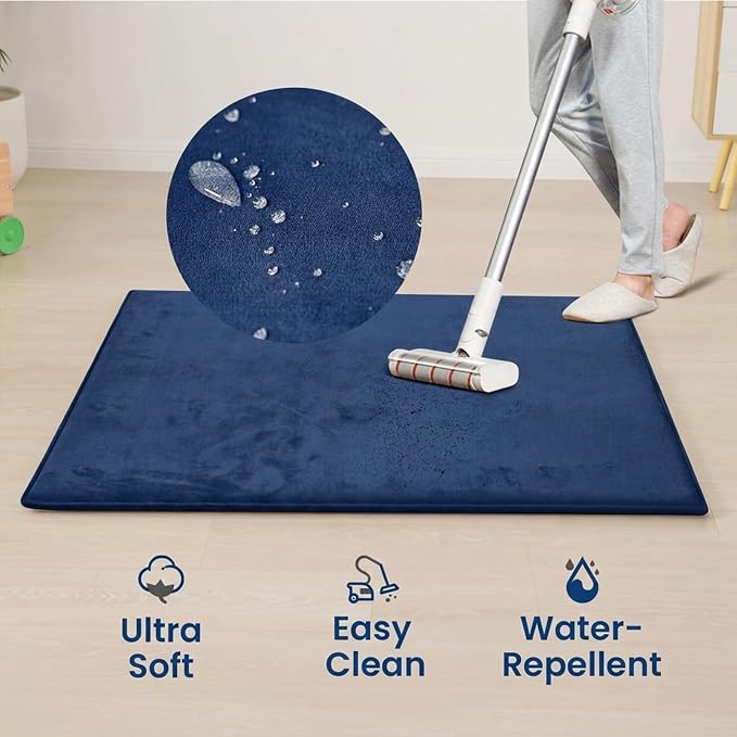 Huloo Sleep Baby Play Mat for Floor,50"×65" Playpen Mat for Toddler,Infant,Kids,1.3" Thick Elasti Foam Non-Slip Nursery Rug,Water Repellent Soft Padded Floor Mats for Tummy Time,Crawling(Dark Blue)