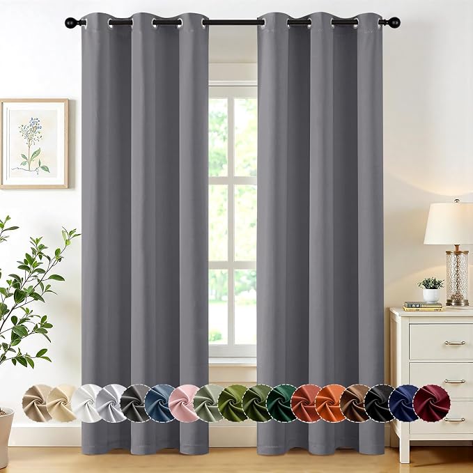 MIULEE Blackout Curtains for Bedroom 2 Panels 40 x 72 Inch Long Light Gray | Thermal Insulated, Living Room Darkening Grommet Drapes, Noise Reducing, Light Blocking Window Treatments
