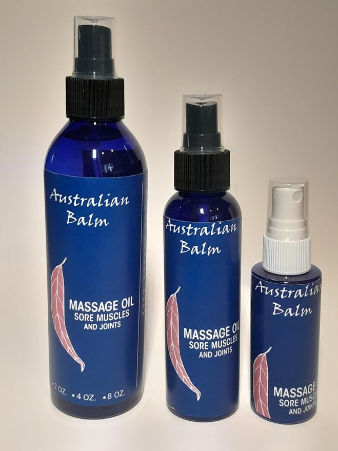 Australian Balm Massage Oil for Sore Muscles and Joints - Organic Oil with Eucalyptus and Tee Tree Essential Oils - Relaxing, Massaging Joint & Muscles - 4 fl. oz.