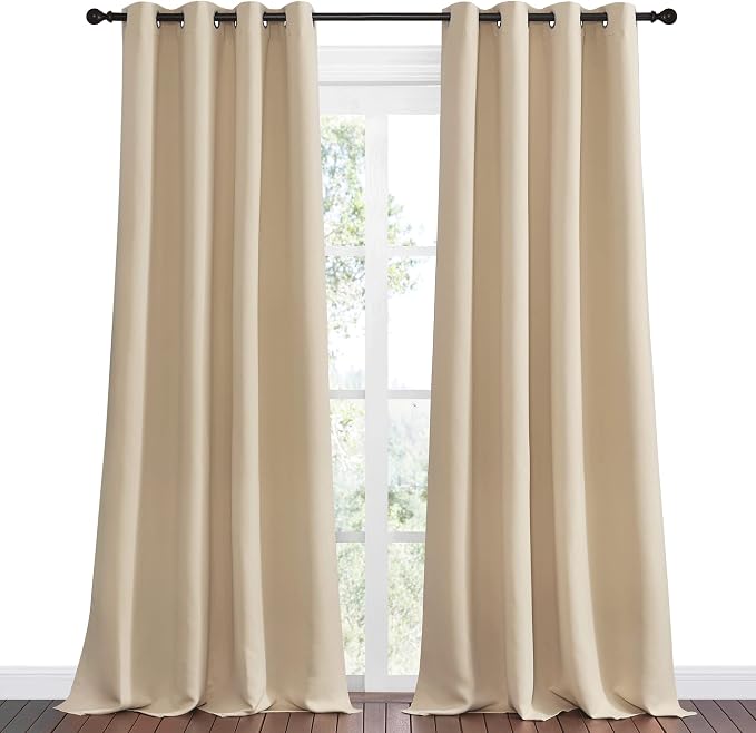 NICETOWN Bedroom Room Darkening Curtains, Biscotti Beige, 1 Pair, 55 inches by 102 Inch, Triple Weave Microfiber Grommet Top Thermal Insulated Solid Darkening Panels/Drapes for Kid's Room