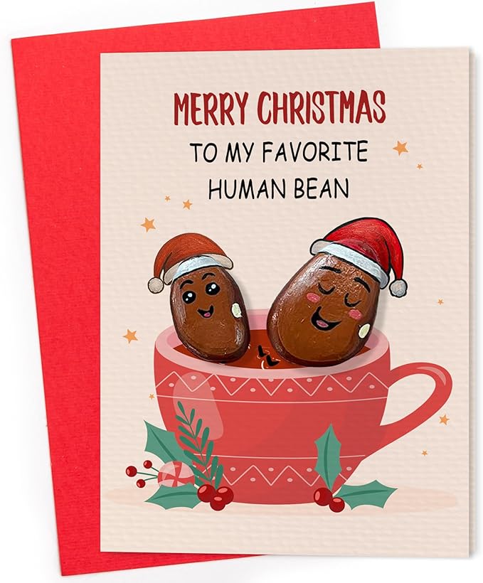 Handmade Christmas Pebble Card – Funny Holiday Pun Card with Pebble Art – Unique Christmas Greeting Card for Friends, Family, Coworkers