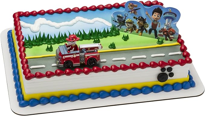DecoSet Paw Patrol Just Yelp for Help Cake Topper, 2-Piece Decorations with Marshall in Fire Engine and Background for Fun After the Birthday Party