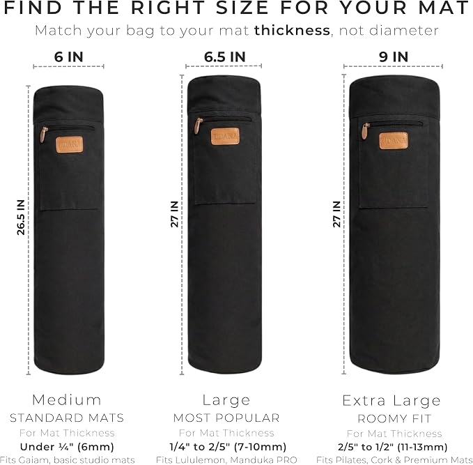 UDANA Canvas Yoga Mat Bag for Women & Men, Full-Zip Carrier with 3 Pockets & Adjustable Strap, Stylish Gym & Pilates Bag – Available in Multiple Sizes