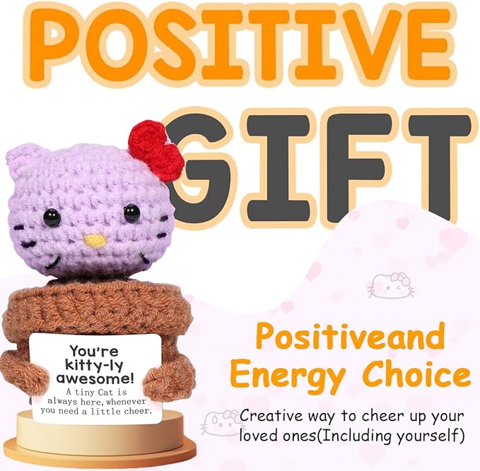 AICase Kitty Stuff Inspirational Crochet Positive Cat Emotional Support Nuggets Kawaii Handmade Cheer Funny Gifts for Women/Mon Friend Girls Coworker Birthday Gifts Trendy Stuff