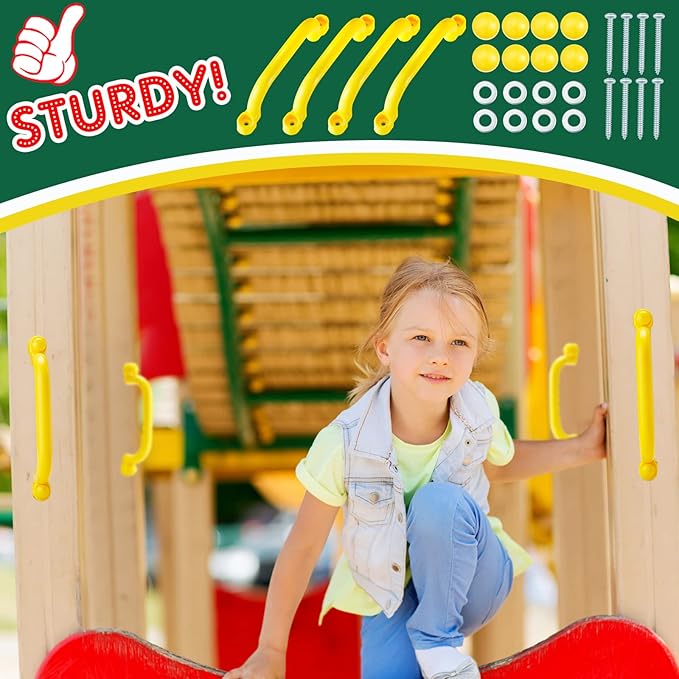 Deekin 9 Pcs Playground Accessories Swing Set Pirate Playground Equipment Set Include Plastic Wheel, Telescope, Periscope, Telephone, Safety Handle Bars for Outdoor Playhouse(Yellow, Green)