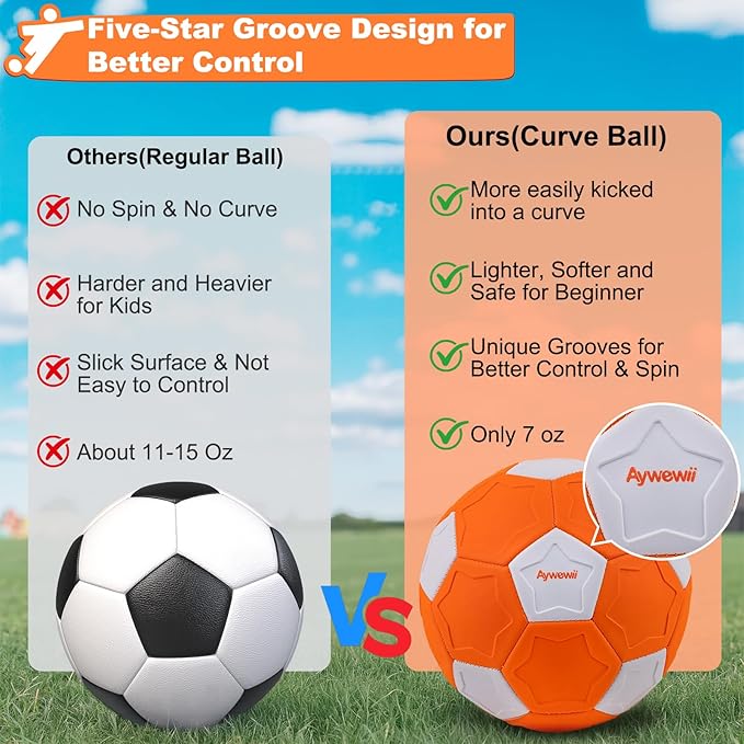 Size 4 Curve Soccer Ball Toy for Kid with Pump & Mesh Bag, Durable & Lightweight, Toddler Swerve Ball for Backyard Game, Indoor Outdoor Play Activity | Birthday Gift for Boy Girl Ages 3+ 4 5 6 7 8-12