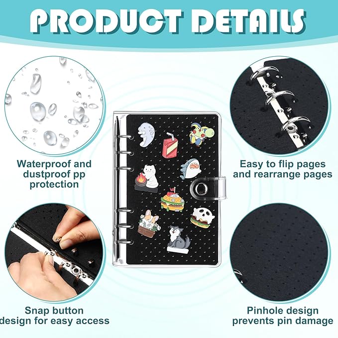 12 Pcs Mini Enamel Pin Display Book Gift Clear Collection Travel Trading Binder Holder Badge Book Storage Organizer up to 100 1-inch Enamel Pins for Travel Collectors