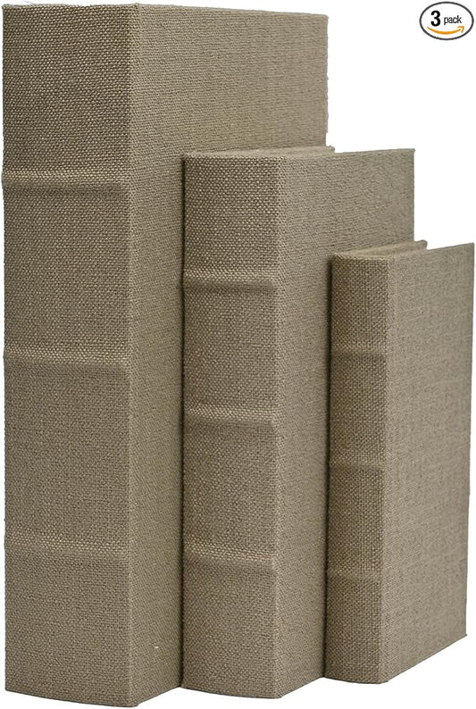 Decorative Book Boxes Set of 3, Faux Linen Storage, 13" | Living Room Decor, Bedroom Decor, Office Decor, Bookshelf Display, Coffee Table, Farmhouse, Rustic, Vintage Style