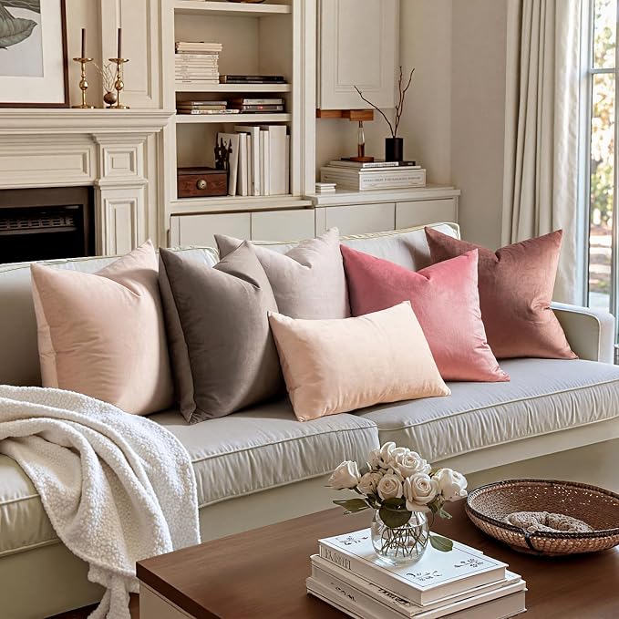 MIULEE Velvet Throw Pillow Covers 18x18 Inch Pack of 2 Pink | Soft Solid Decorative Pillow Covers, Modern Luxury Home Decor, for Couch Chair Sofa Bedroom Livingroom