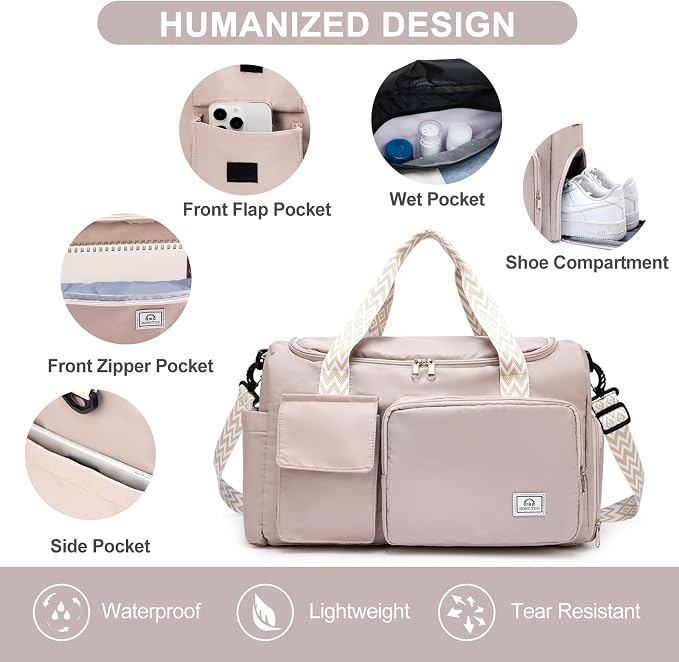 Small Gym Bag for Women, Travel Duffle Bag Carry On Weekender Bag with Shoe Compartment