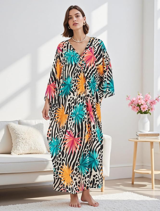 Mumu Dresses for Women Plus Size, Bohemian Kaftan Beach Cover Up Long Maxi Nightgown Soft Loungewear