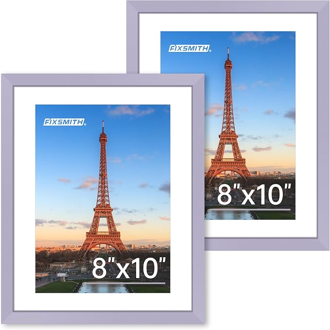 FIXSMITH 8x10 Picture Frame Set of 2, Purple Photo Frame with HD Plexiglass, Display Pictures 5x7 with Mat or 8x10 Without Mat Multi Picture Frames Collage for Tabletop or Wall Display