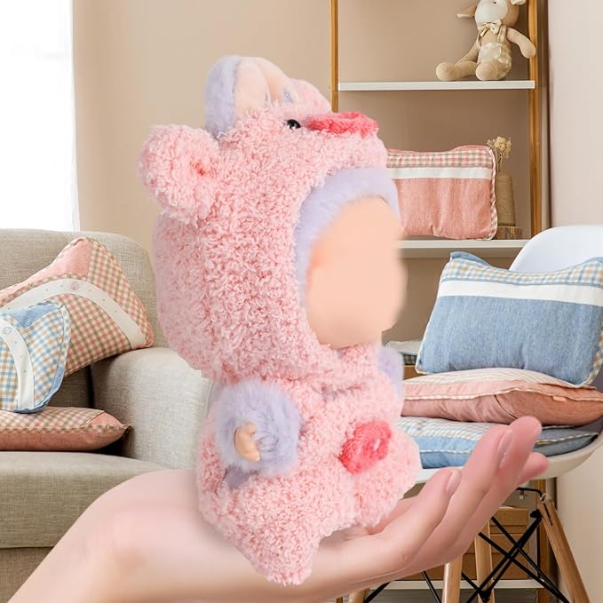 Clothes for 17cm Doll, Pink Piggy Hoodie Outfit for 6.7 Inch Plush Dolls – Cute Animal-Themed Jumpsuit Costume for Dress Up Display Photography Accessories Gifts for Collectors(No Doll Included)