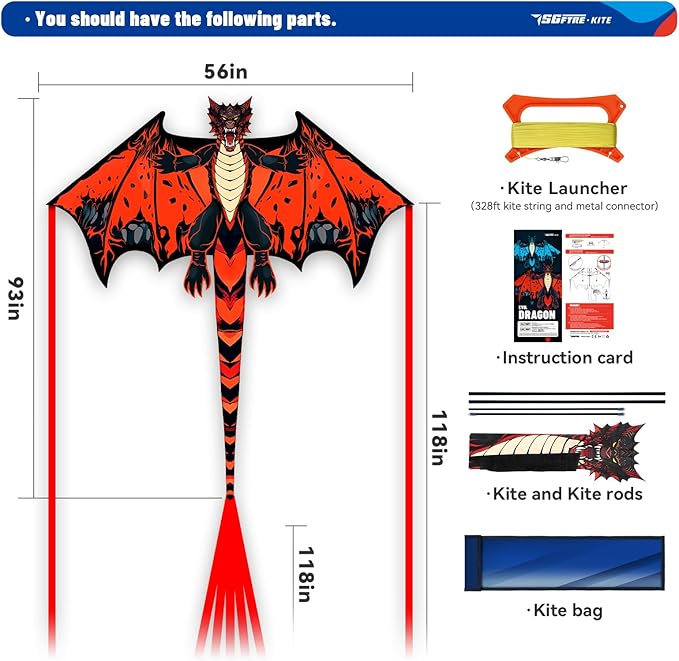 SGftre Complete Kite with Handle, Line & Accessories,Easy to Fly for Kids & Adults, Perfect for Beach, Park, Family Outdoor Activities