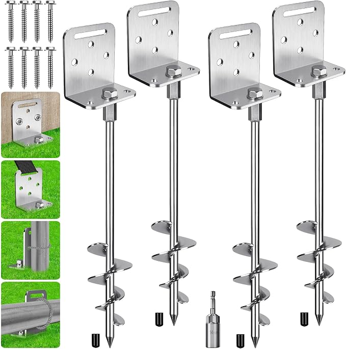 BeneLabel 2/4/6 Pack 18" 24" Ground Anchors Screw in Shed Anchor with L Bracket Trampoline Anchor Spiral Swingset Anchors for Swing Set, Mobile Home, Fence, Playset, Tent, Canopy, Carport