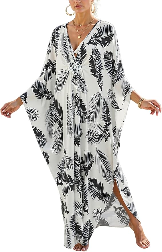 Mumu Dresses for Women Plus Size, Bohemian Kaftan Beach Cover Up Long Maxi Nightgown Soft Loungewear