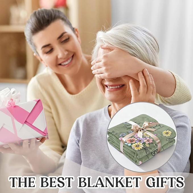 Christian Religious Gifts for Women, Birthday Gifts for Women Mom Sister | Christmas Baptism Confirmation Spiritual Gifts for Girl daughter Grandma, Throw Blankets with Flowers 60''x 50'', Sage Green